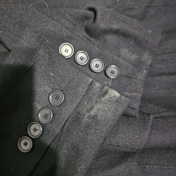 Akris Punto black wool military jacket blazer leather trim mono pinstripe 8 - Picture 12 of 12